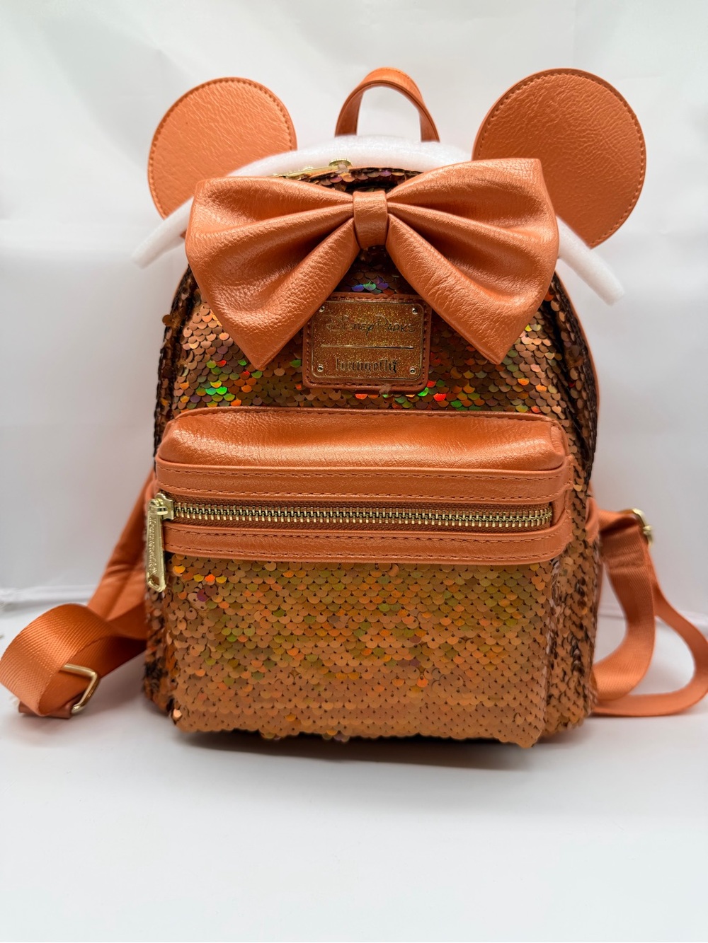 Disney Parks Loungefly Sequin Minnie Peach Backpack